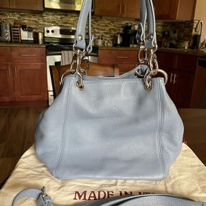 Gorgeous light blue pebbled leather bucket bag